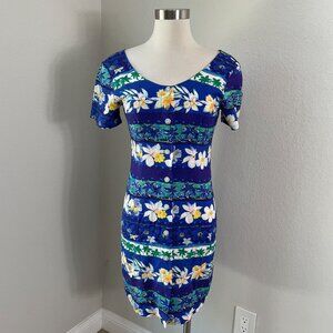 Vintage‎ Jams World Size 3 Orchid Mini Button Up Dress Blue Floral Short Sleeve